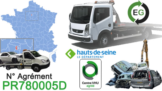 Centre VHU agréé mise à la casse auto et Enlèvement d'épaves gratuit dans le 92 (Hauts-de-Seine)